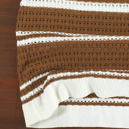 LOWKAL Riviera Open-Knit Stripe Polo T-Shirt