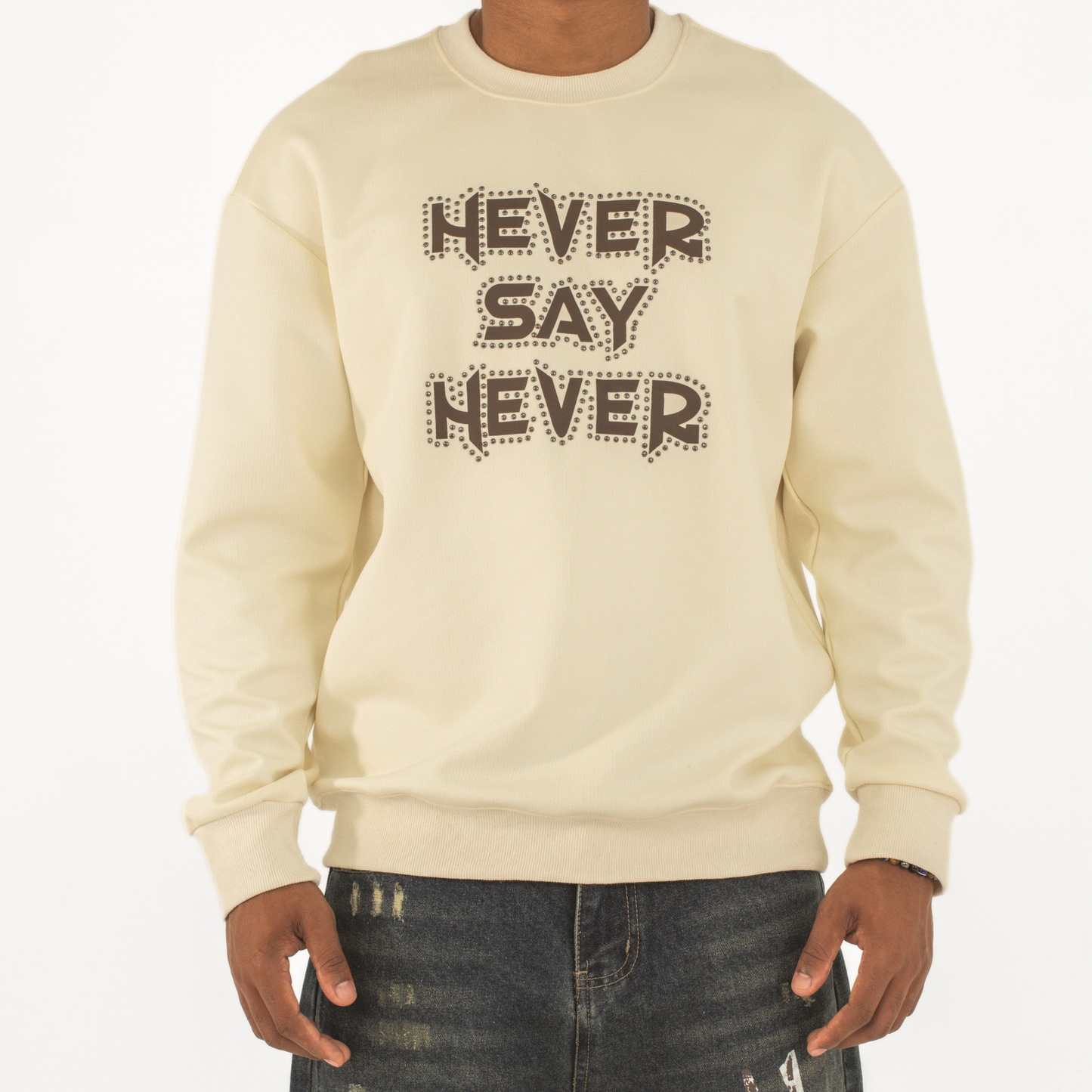 Never Say Never Studded Statement Crewneck
