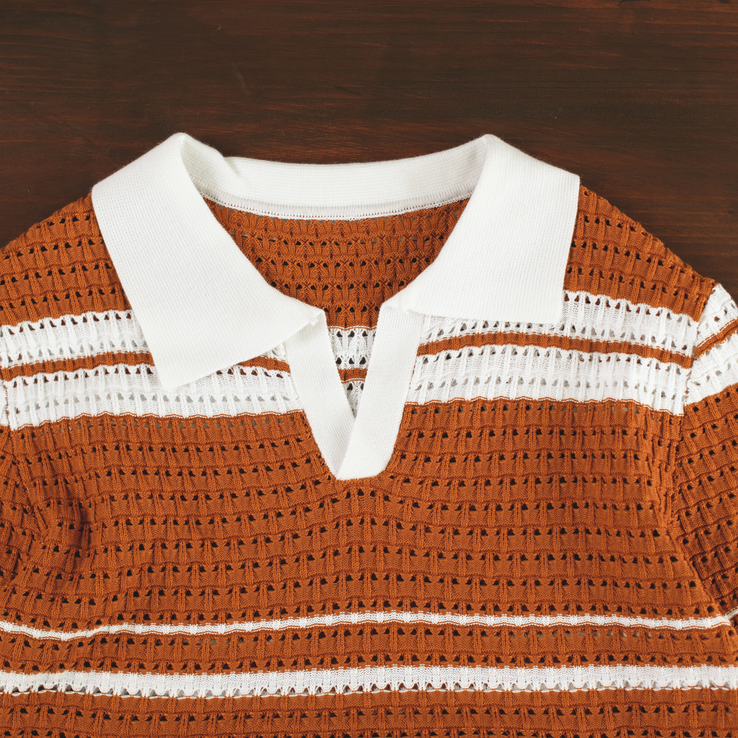 LOWKAL Riviera Open-Knit Stripe Polo T-Shirt