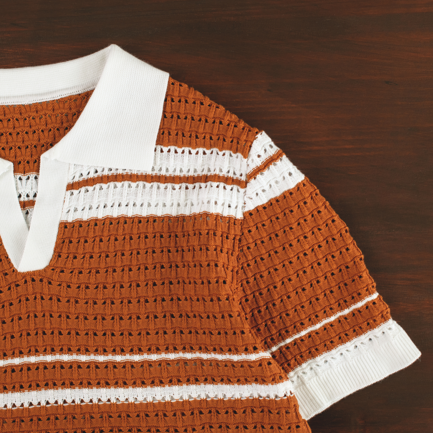 LOWKAL Riviera Open-Knit Stripe Polo T-Shirt