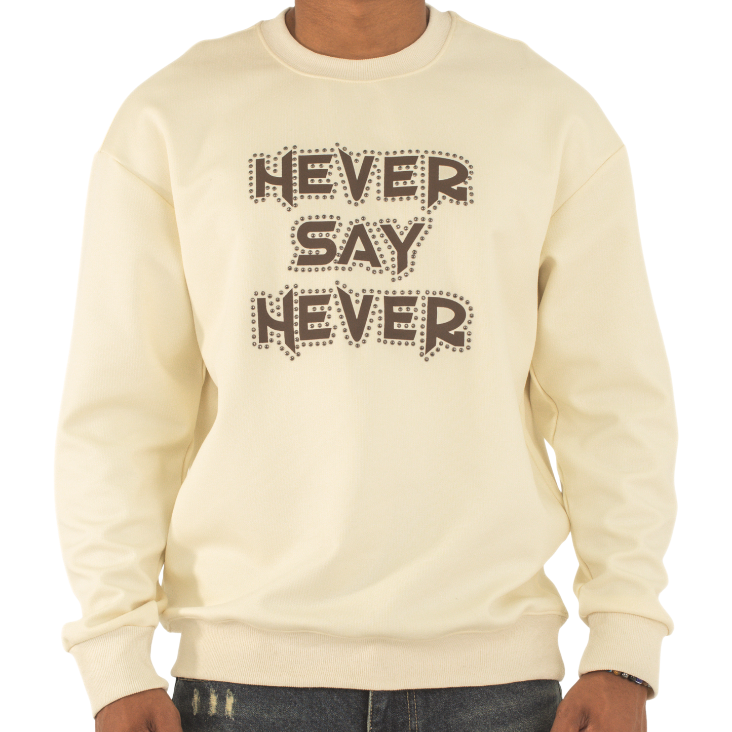 Never Say Never Studded Statement Crewneck