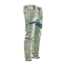 Load image into Gallery viewer, Men’s Acid Wash Moto-Zip Stacked Skinny Denim

