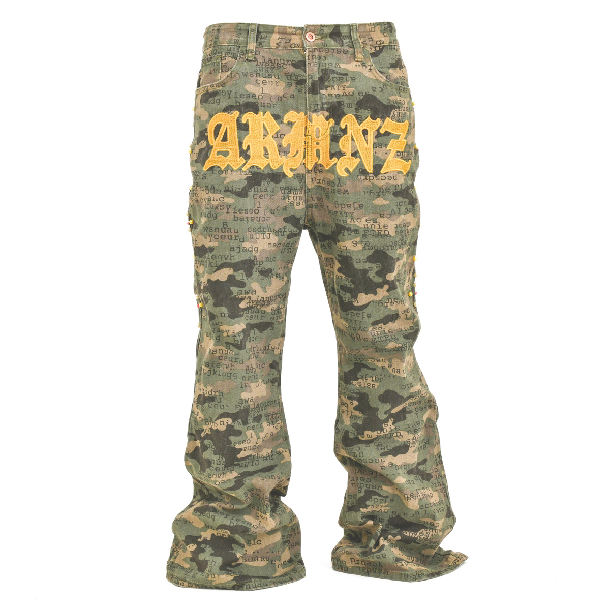 Rebel Script Camo Stacked Jeans