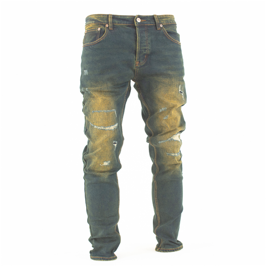 Rust Fade Distressed Slim-Fit Denim