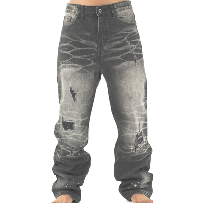 Midnight Graffiti Distressed Straight-Leg Denim