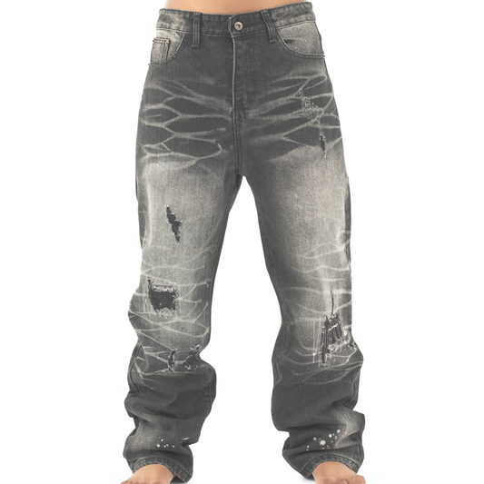 Midnight Graffiti Distressed Straight-Leg Denim