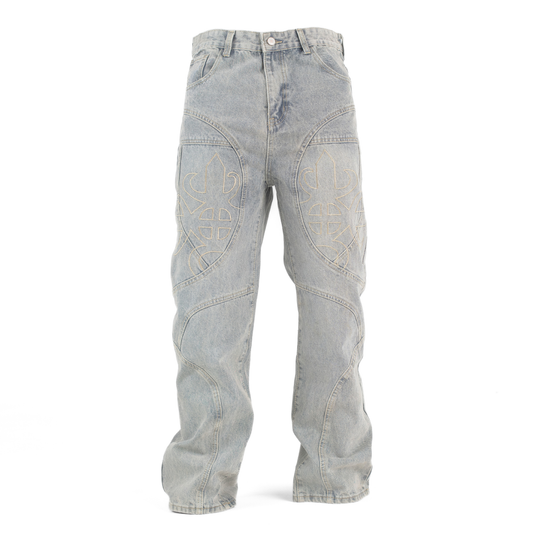 Eternal Crest Embroidered Light Wash Denim