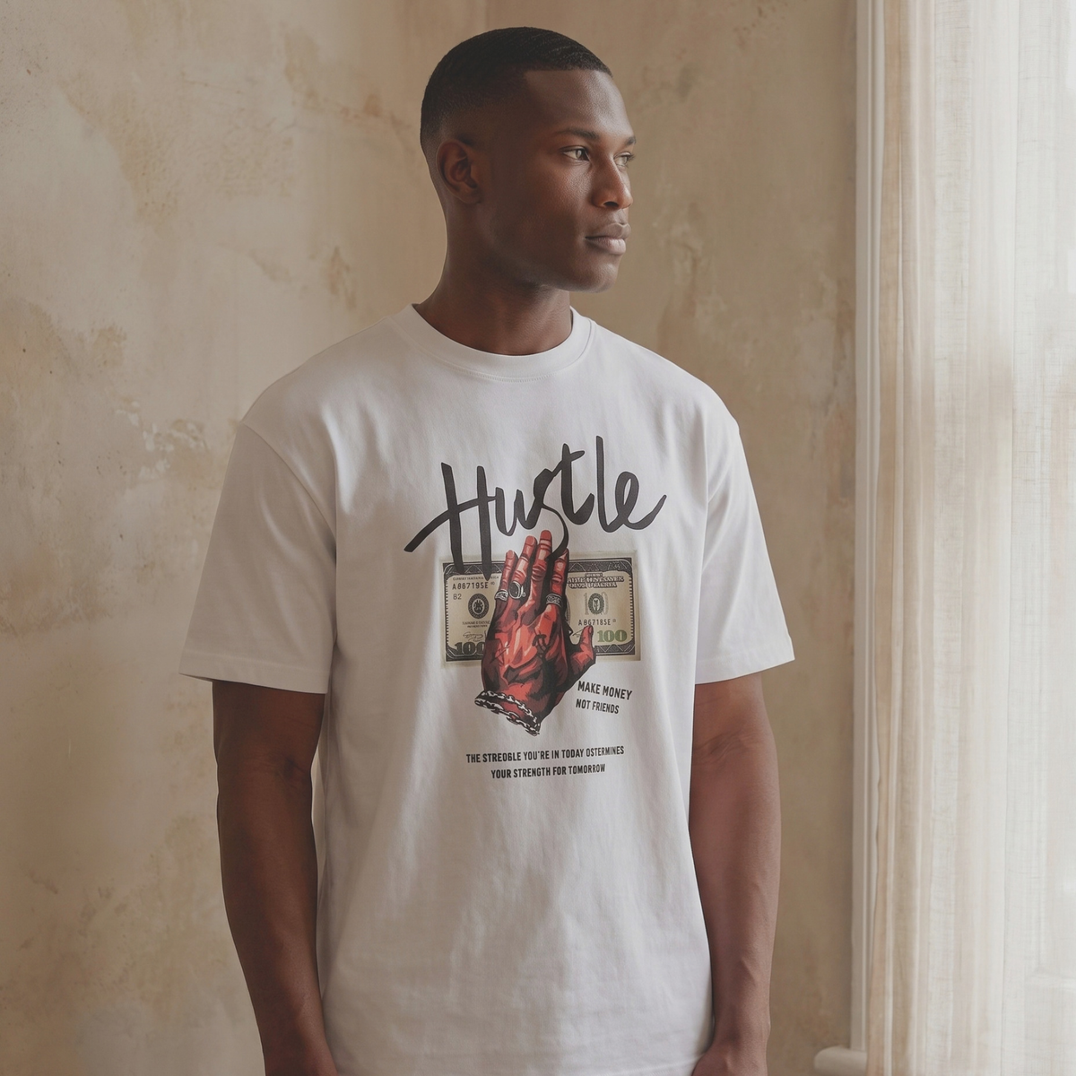 LOWKAL Hustle Graphic Oversized T-Shirt
