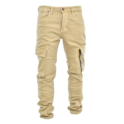 Desert Utility Stacked Cargo Denim – Sand Beige