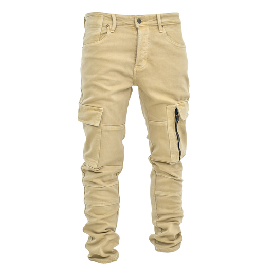 Desert Utility Stacked Cargo Denim – Sand Beige