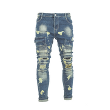 Load image into Gallery viewer, Men’s Bleach Strike Distressed Cargo Biker Denim
