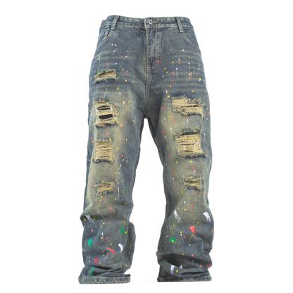 Paint Riot Distressed Straight-Leg Jean L003-1