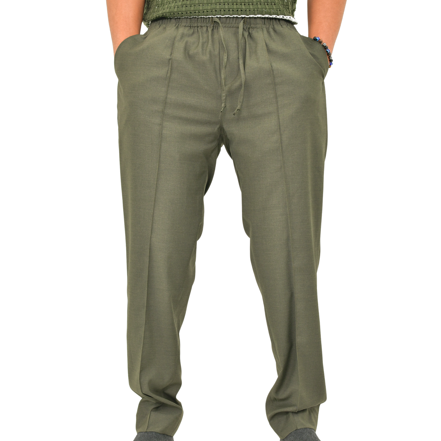 LOWKAL Tailored Utility Drawstring Trousers – Vintage Olive