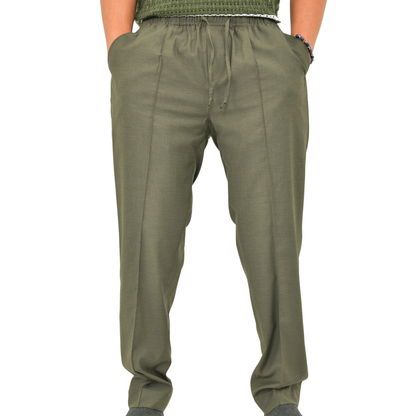 LOWKAL Tailored Utility Drawstring Trousers – Vintage Olive