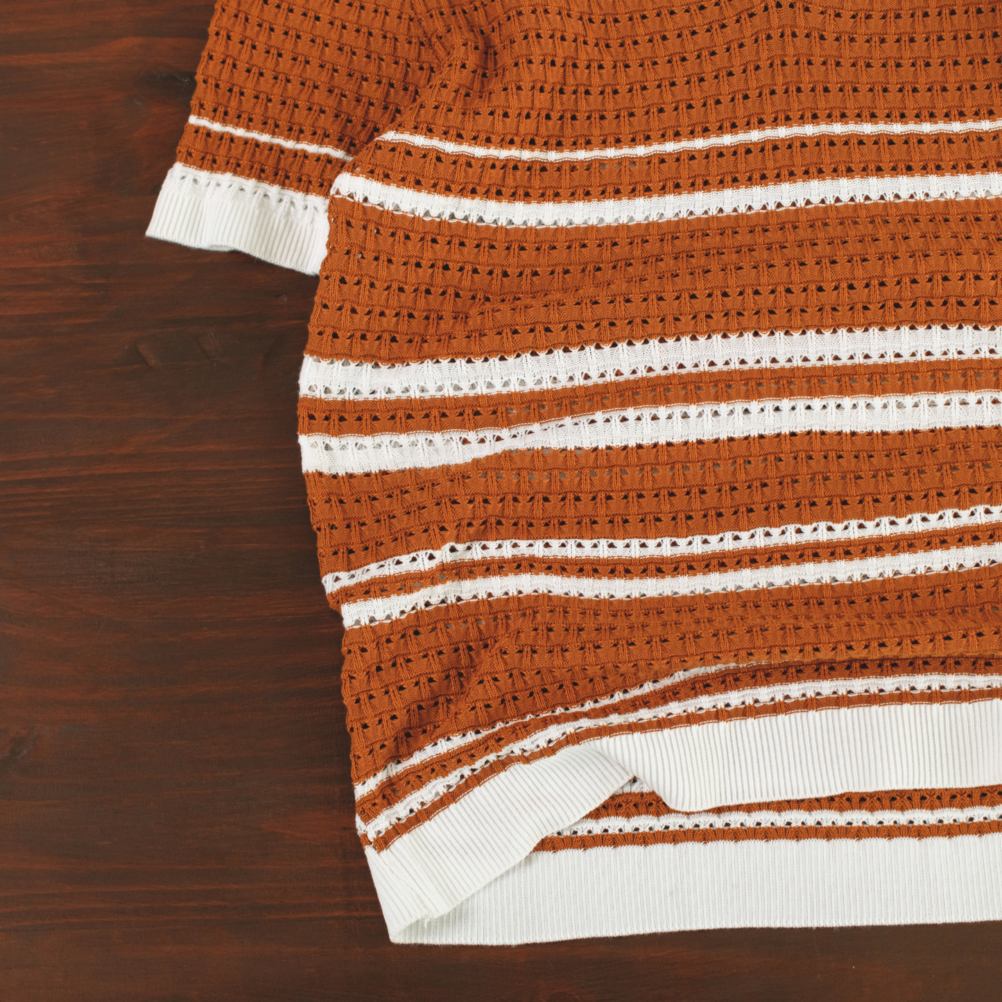 LOWKAL Riviera Open-Knit Stripe Polo T-Shirt