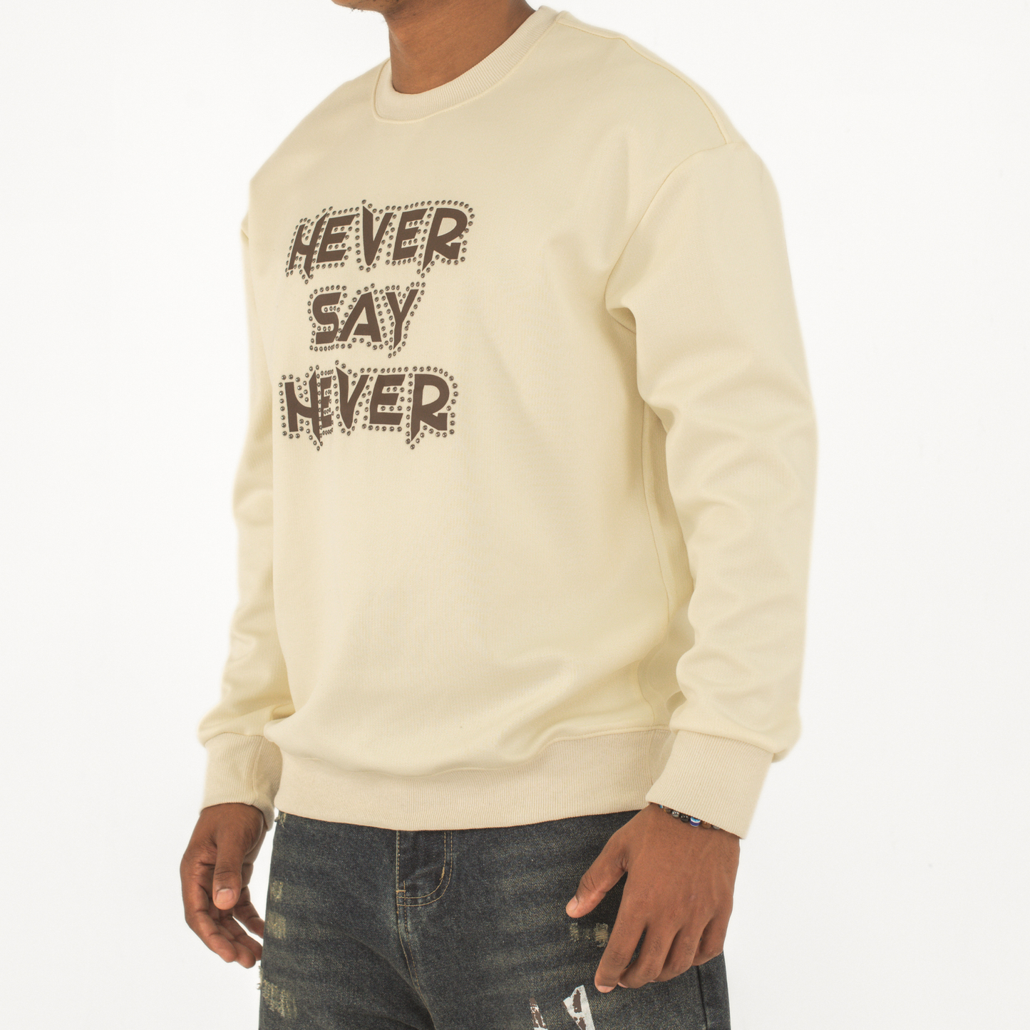 Never Say Never Studded Statement Crewneck