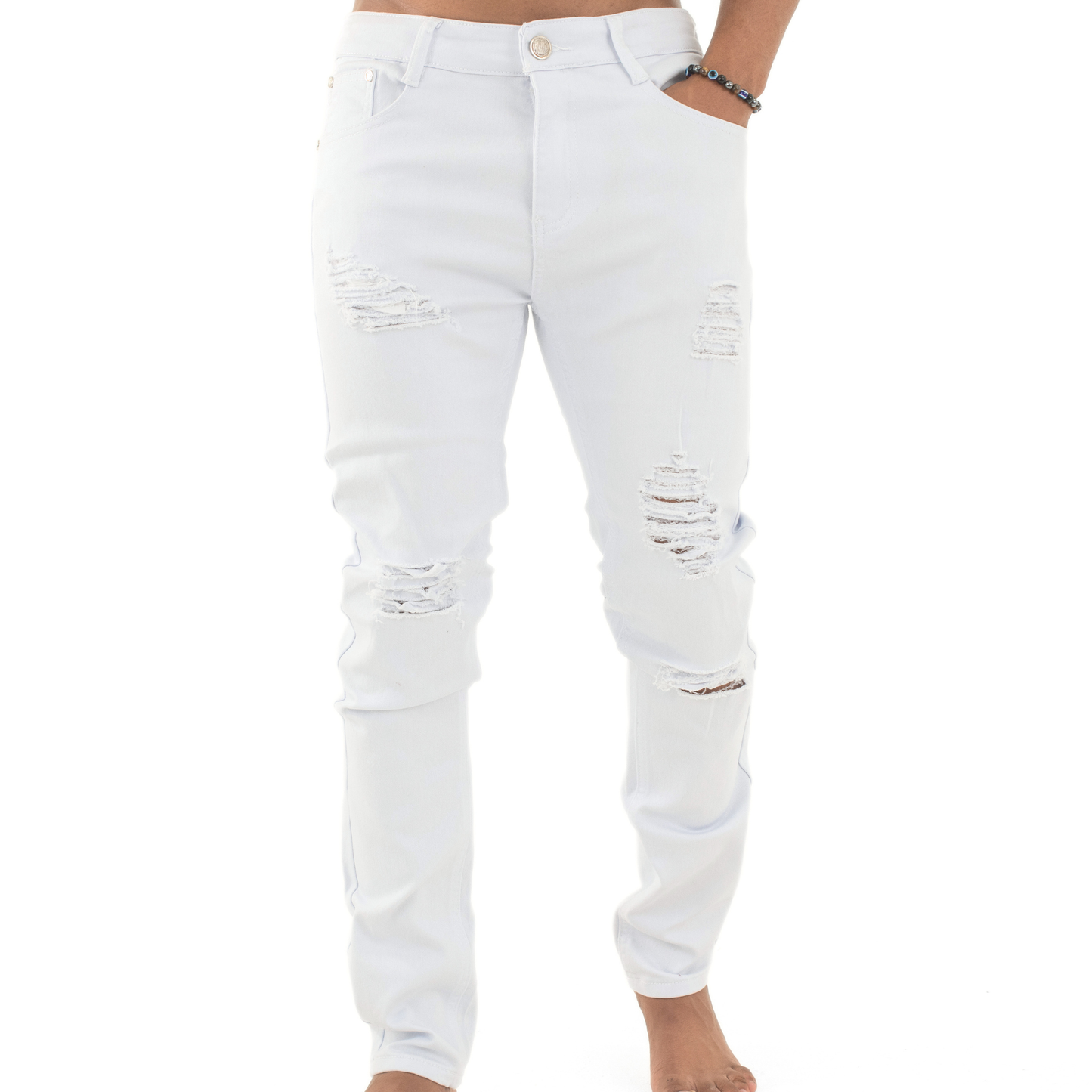 Pure Ice White Distressed Skinny Jeans
