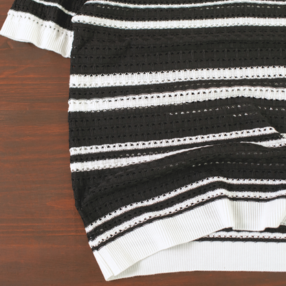 LOWKAL Riviera Open-Knit Stripe Polo T-Shirt