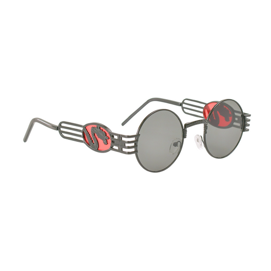 Dragon Medallion Vintage Round Frame Sunglasses