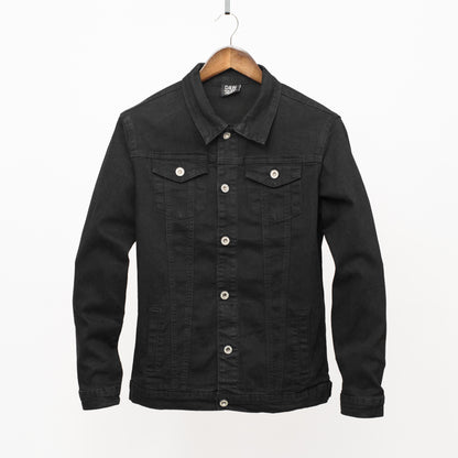 Men Solid Black Denim Jacket