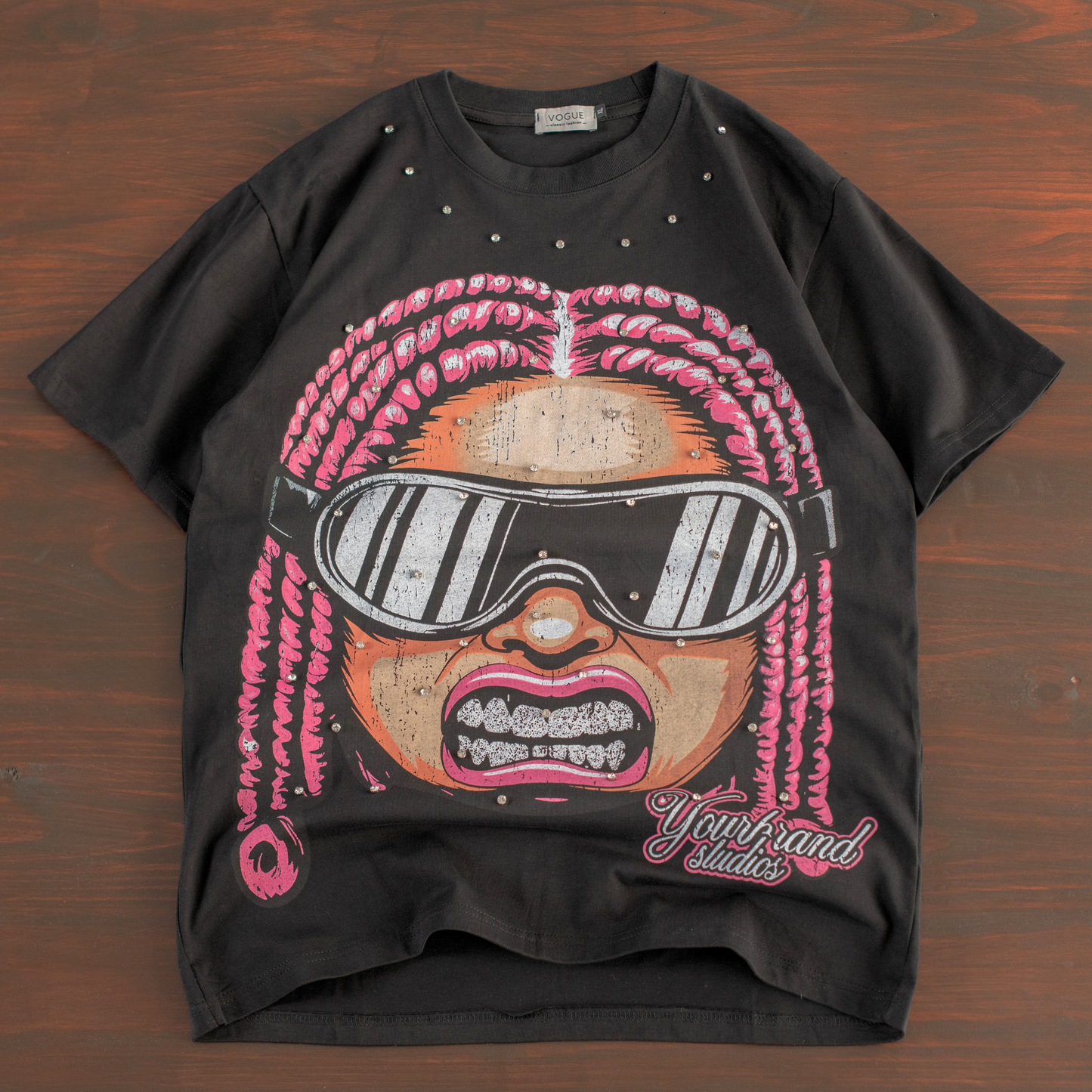 Chrome Gaze Rhinestone Graphic T-shirt
