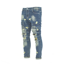 Load image into Gallery viewer, Men’s Bleach Strike Distressed Cargo Biker Denim
