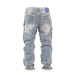Men’s Raw Edge Multi-Pocket Utility Denim Jeans