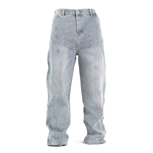 Blue Drift Arc-Paneled Relaxed Straight Jean