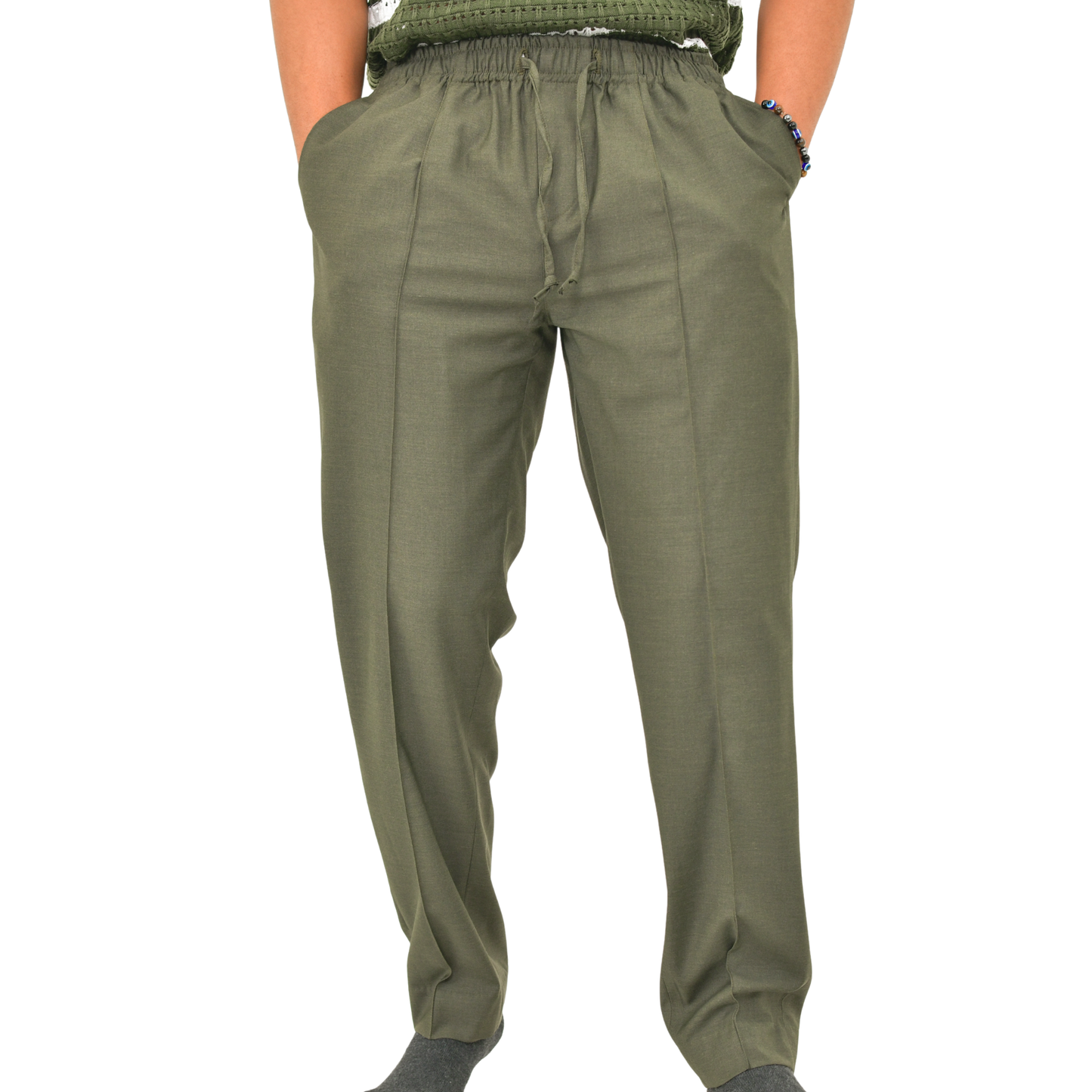 LOWKAL Tailored Utility Drawstring Trousers – Vintage Olive