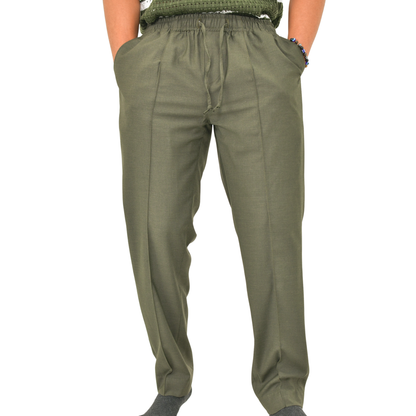 LOWKAL Tailored Utility Drawstring Trousers – Vintage Olive