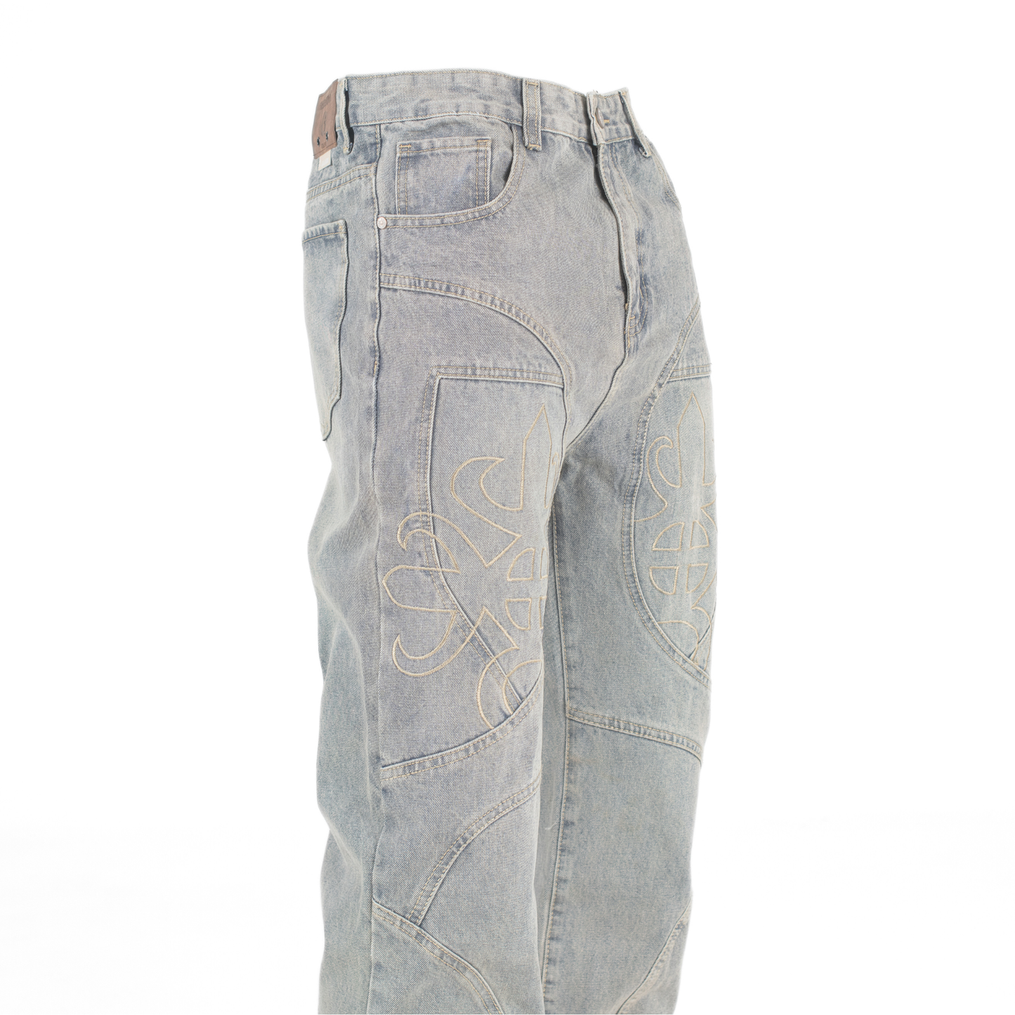 Eternal Crest Embroidered Light Wash Denim