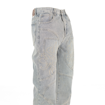 Eternal Crest Embroidered Light Wash Denim