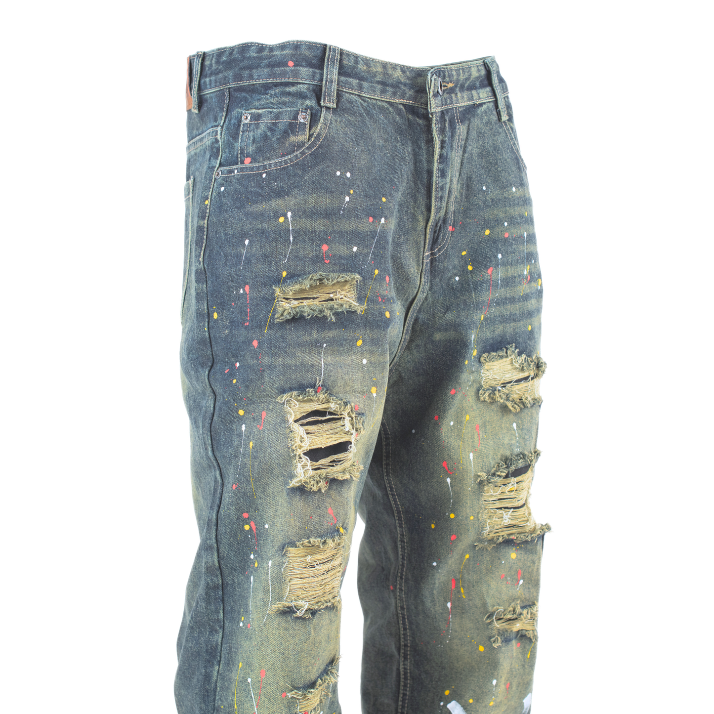 Paint Riot Distressed Straight-Leg Jean L003-1