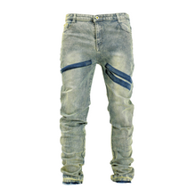 Load image into Gallery viewer, Men’s Acid Wash Moto-Zip Stacked Skinny Denim
