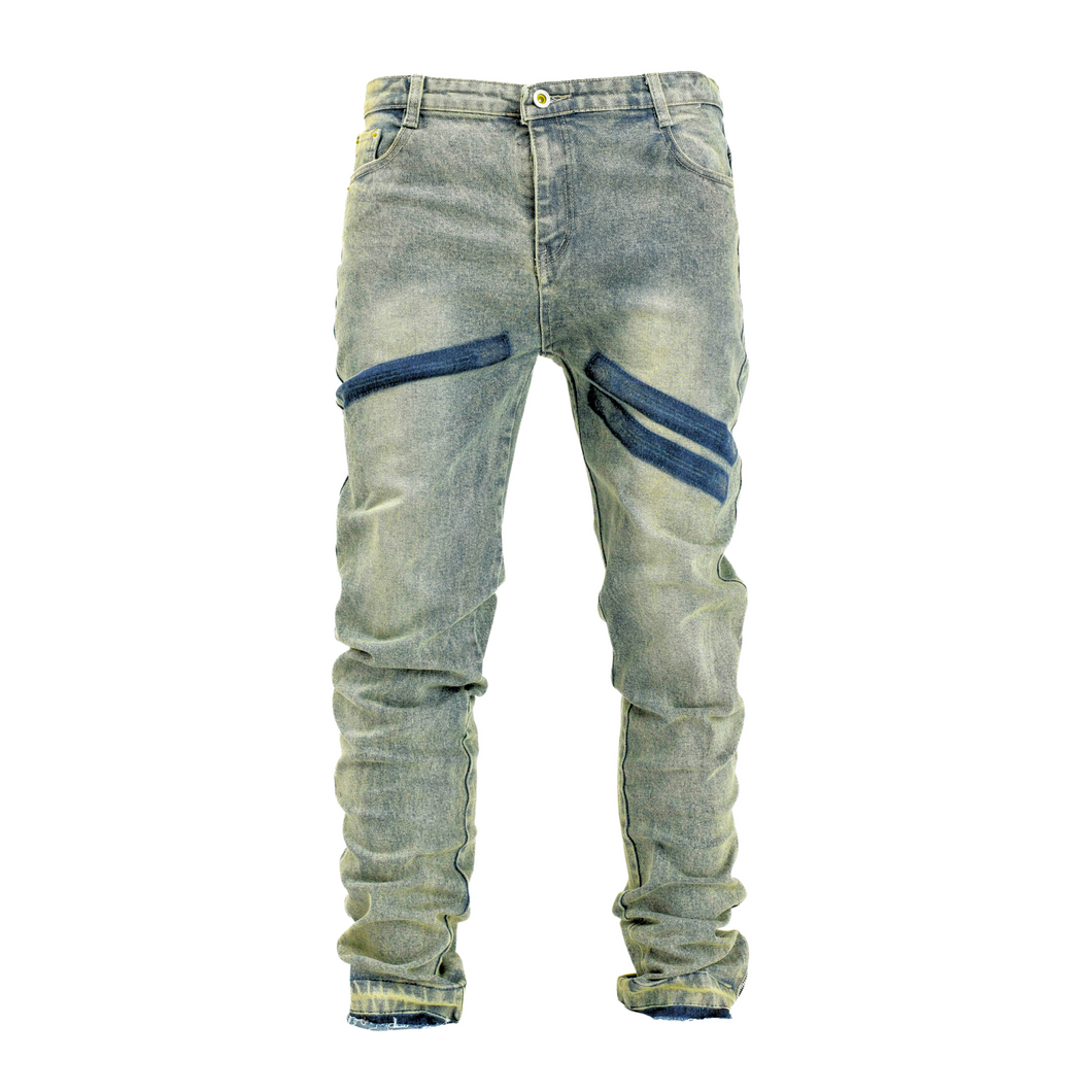 Men’s Acid Wash Moto-Zip Stacked Skinny Denim
