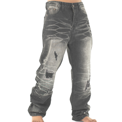Midnight Graffiti Distressed Straight-Leg Denim
