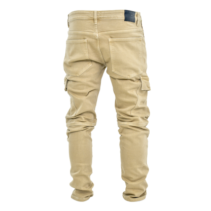 Desert Utility Stacked Cargo Denim – Sand Beige