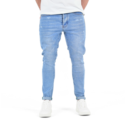 Arctic Blue Fade Slim-Fit Distressed Denim