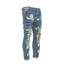 Load image into Gallery viewer, Men’s Bleach Strike Distressed Cargo Biker Denim
