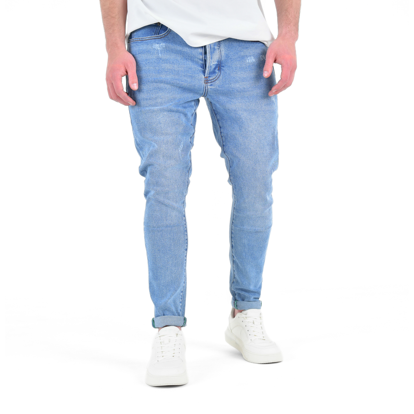 Arctic Blue Fade Slim-Fit Distressed Denim