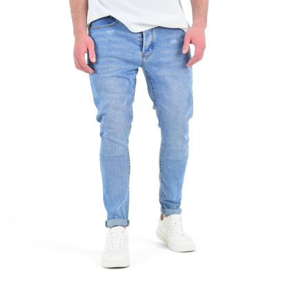 Arctic Blue Fade Slim-Fit Distressed Denim