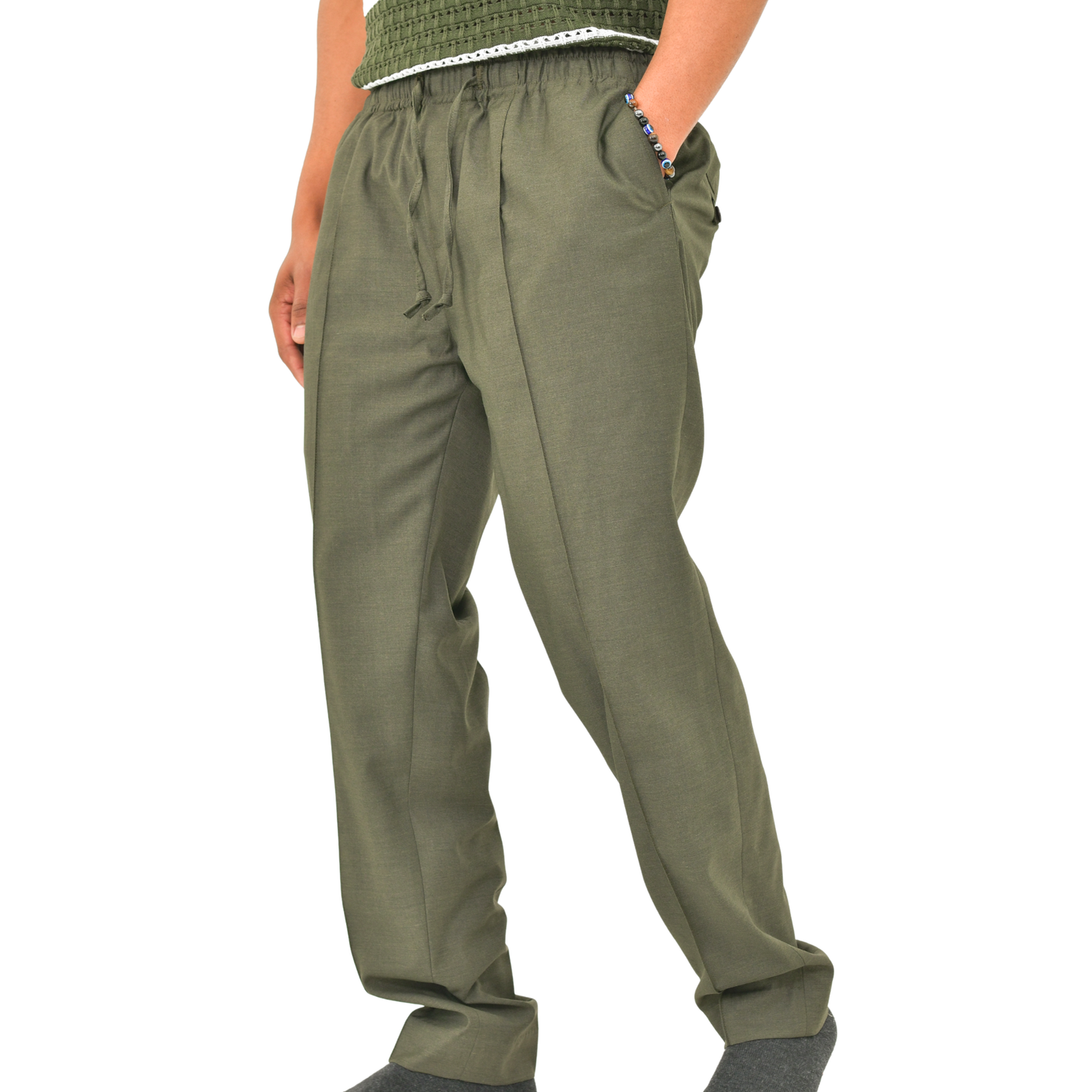 LOWKAL Tailored Utility Drawstring Trousers – Vintage Olive