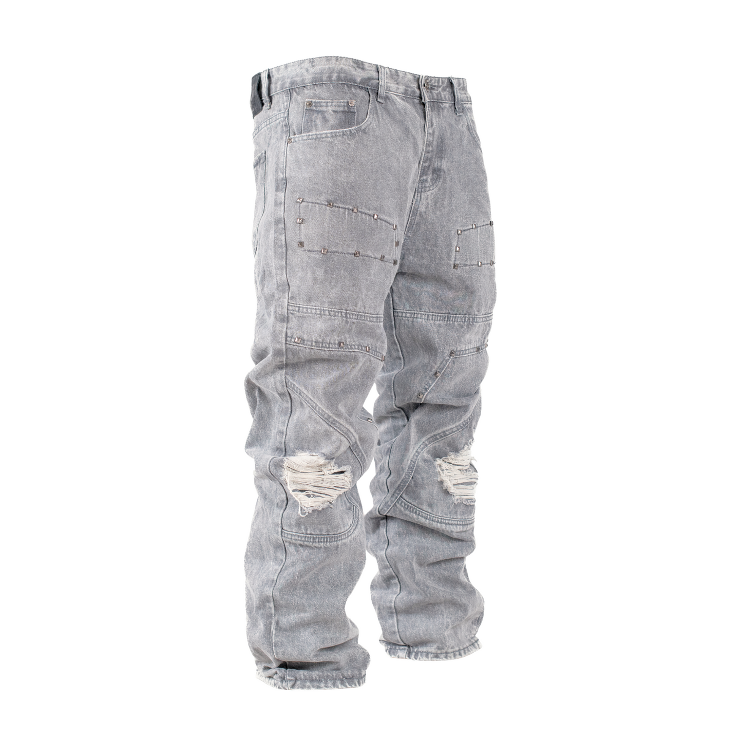 Men’s Grey Utility Ripstop Distressed Baggy Jeans