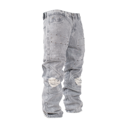 Men’s Grey Utility Ripstop Distressed Baggy Jeans