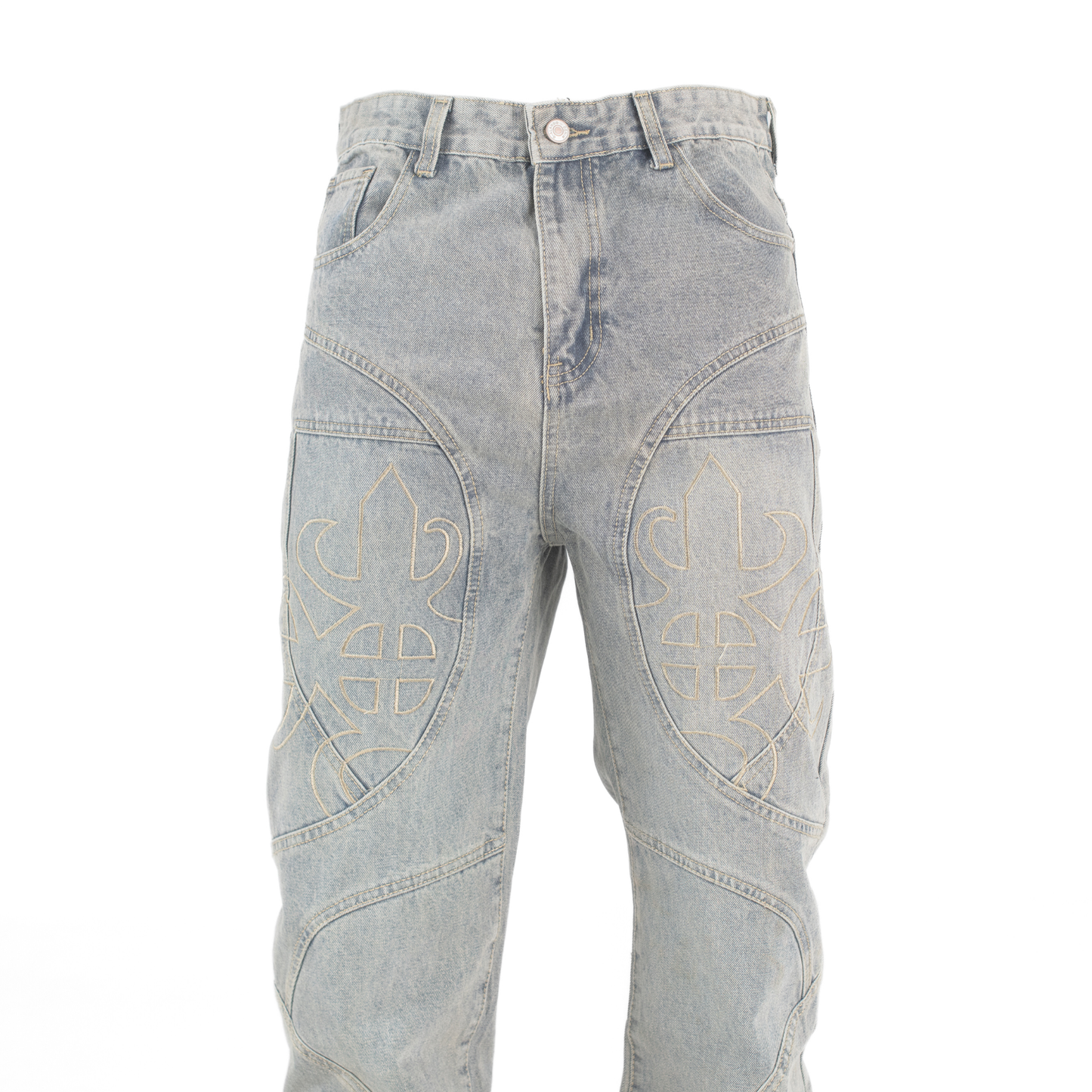 Eternal Crest Embroidered Light Wash Denim