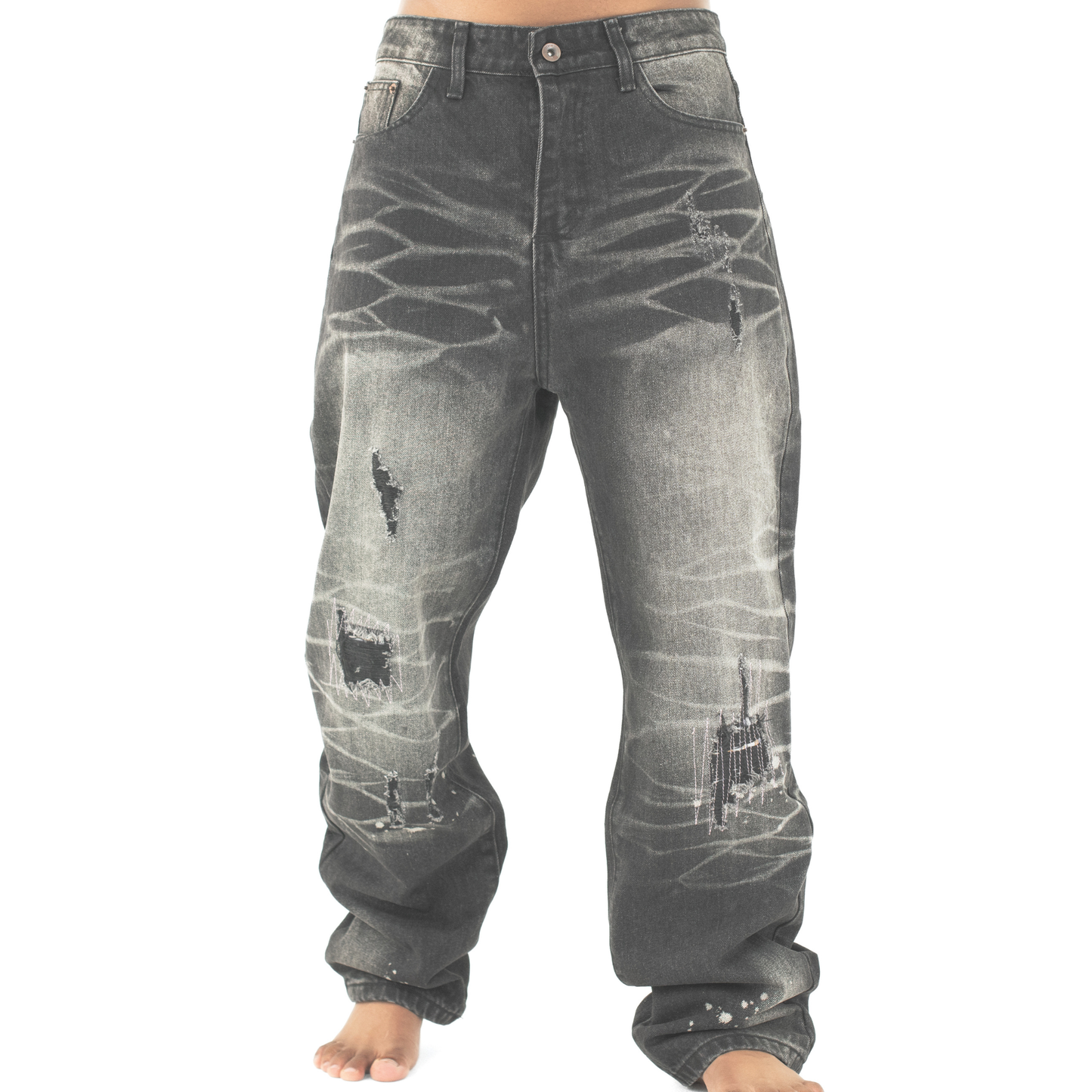 Midnight Graffiti Distressed Straight-Leg Denim