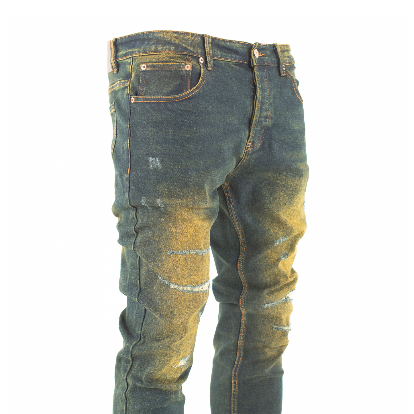 Rust Fade Distressed Slim-Fit Denim