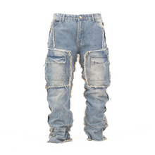 Load image into Gallery viewer, Men’s Raw Edge Multi-Pocket Utility Denim Jeans
