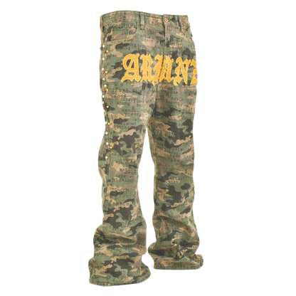 Rebel Script Camo Stacked Jeans