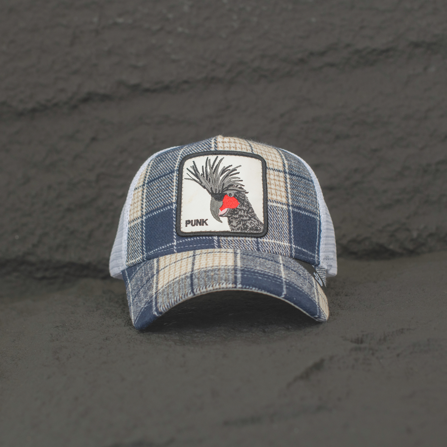 Punk Crest Check Mesh Trucker Cap